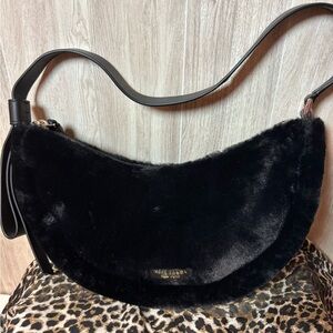 Kate Spade Smile Crescent Elegant Black Faux Fur Shoulder Bag